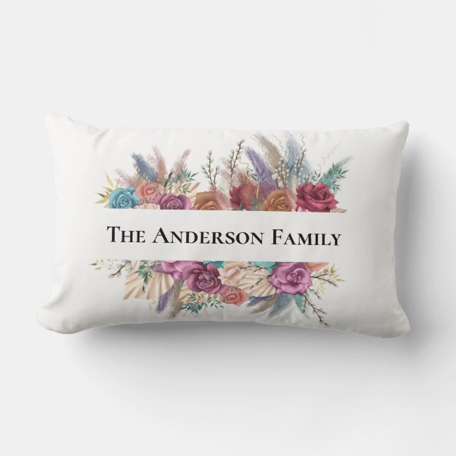Floral Boho Personalized Trendy Gift Lumbar Pillow (Front)