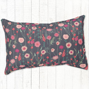 Floral Boho Pink Black Pet Bed