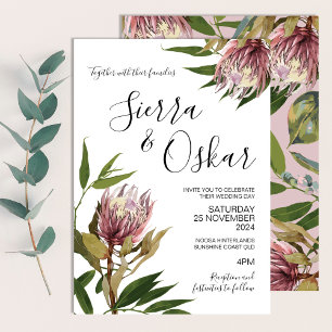 Floral Boho Protea Native Flowers Wedding Invitation
