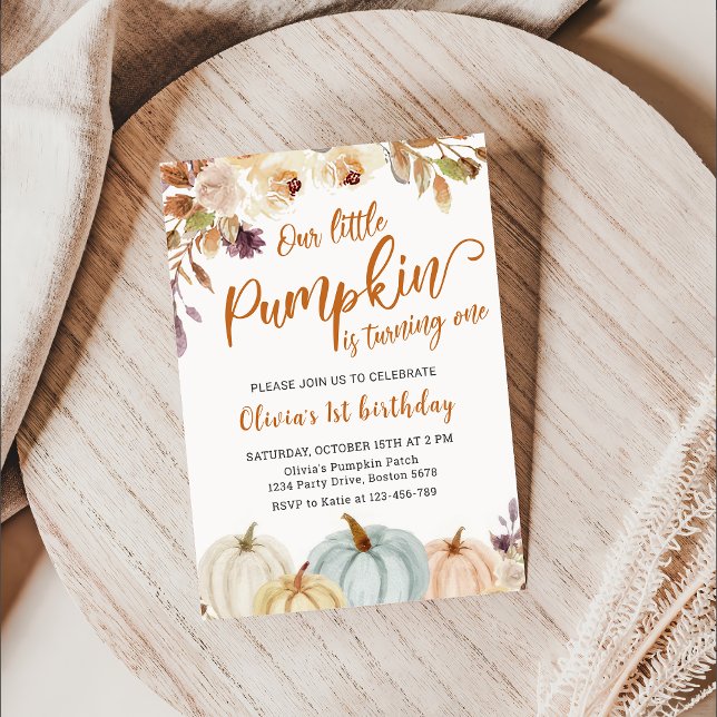 Floral Boho Pumpkin Fall 1st Birthday  Invitation (Creator Uploaded)