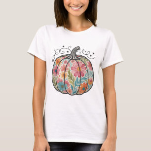 Floral Boho Pumpkin Preppy Fall Thanksgiving Cozy T-Shirt