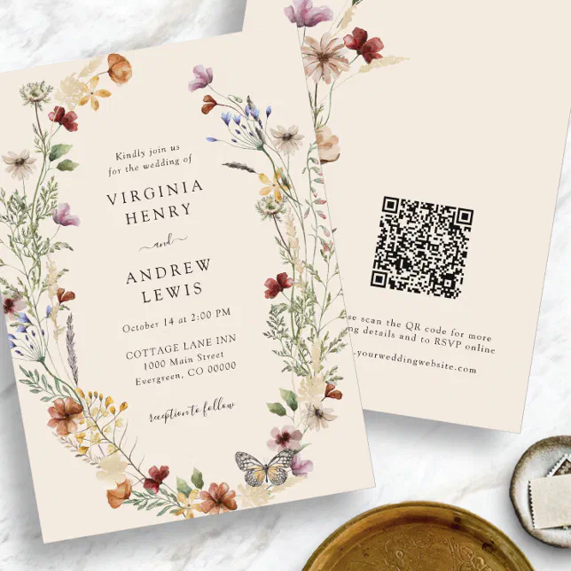 Floral Boho QR Code Wedding Invitation | Zazzle