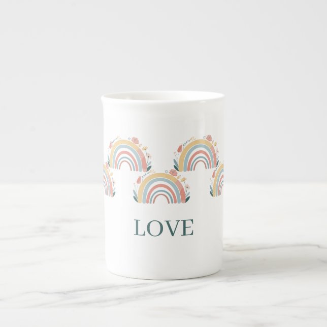 Floral Boho Rainbow Bone China Mug (Front)