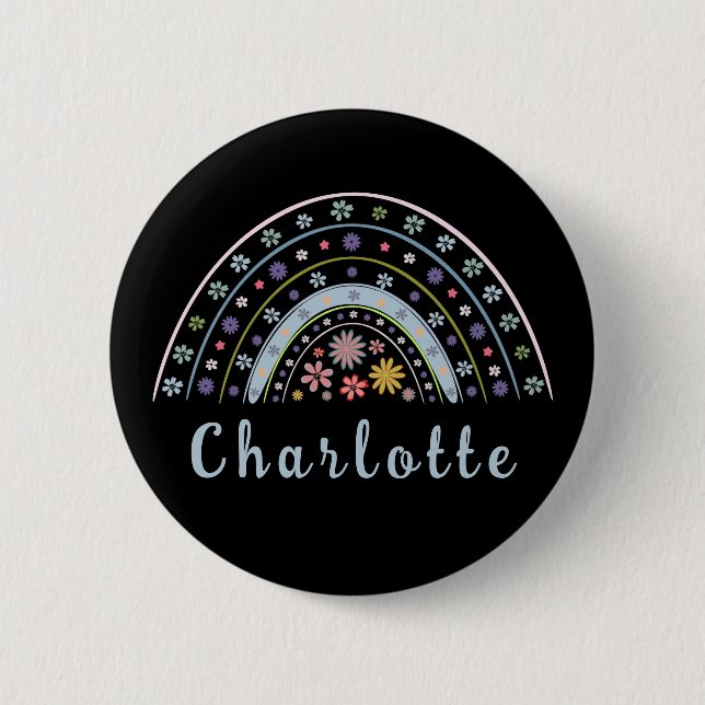 Floral Boho Rainbow with Personalized Name  Button (Front)