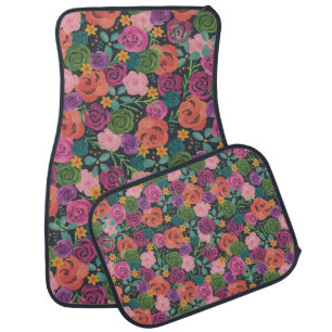 floral boho rose elegant chic botanical flowers car floor mat