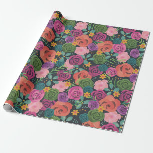 floral boho rose elegant chic botanical flowers wrapping paper