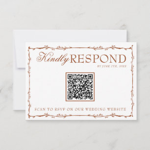 Floral Boho Rust Terracotta Earthy QR Code Wedding RSVP Card