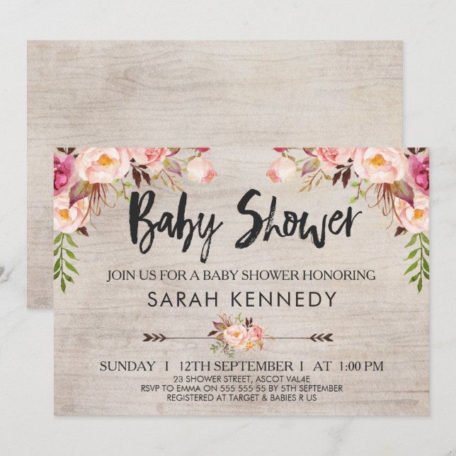 Floral Boho Rustic Baby Shower Invitation (Front/Back)