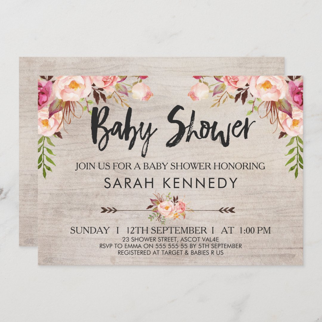 Floral Boho Rustic Baby Shower Invitation Zazzle