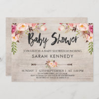 Floral Boho Rustic Baby Shower Invitation