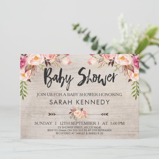 Floral Boho Rustic Baby Shower Invitation Zazzle