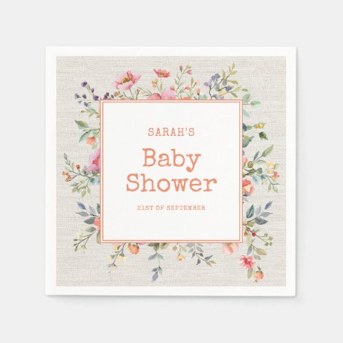 Floral Boho Rustic Chic Botanical Baby Shower Napkins