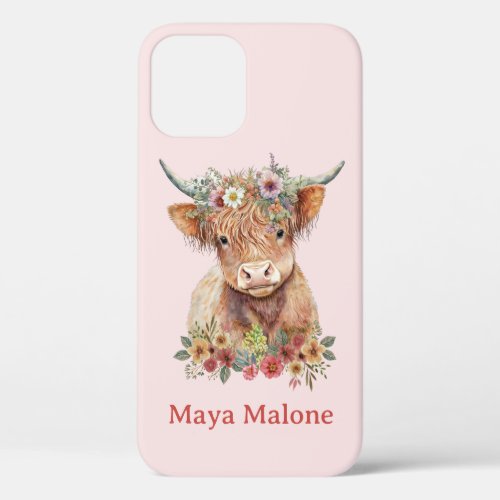 Floral Boho Rustic Highland Cow Cute Gift iPhone 12 Case