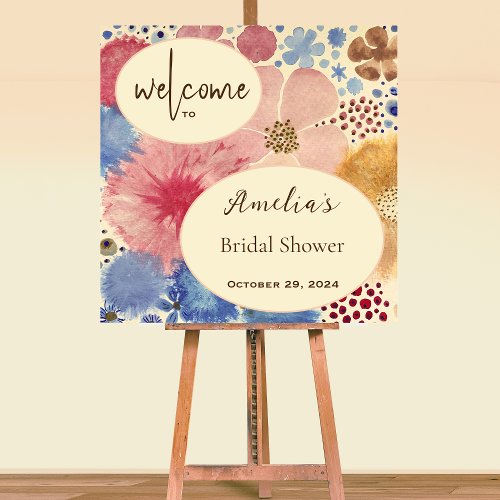 Floral Boho Rustic Pink Blue Bridal Shower Welcome Foam Board