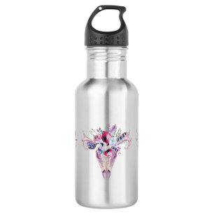 Floral Boho Skull Stainless Steel Water Bottle