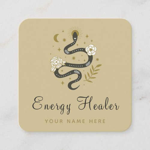 Floral Boho Snake Moon Stars Mystic Energy Healer Square Business Card