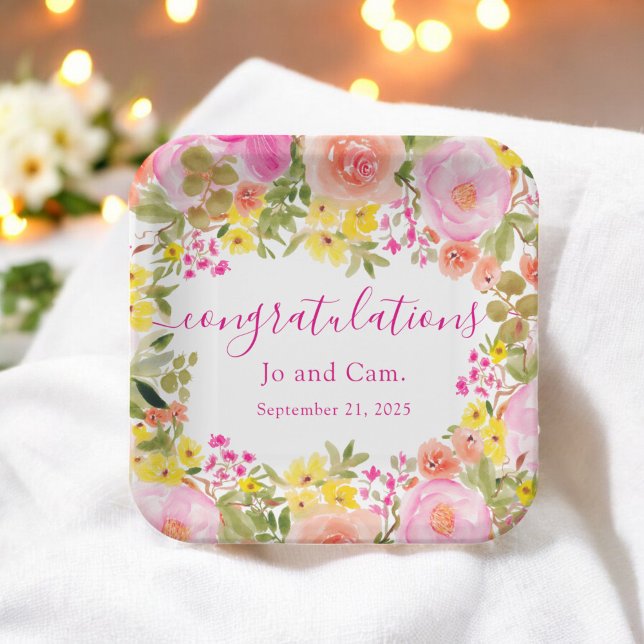 Floral Boho Spring Congratulations Bridal Shower Paper Plates (Floral Boho Spring Congratulations Bridal Shower Paper Plates)