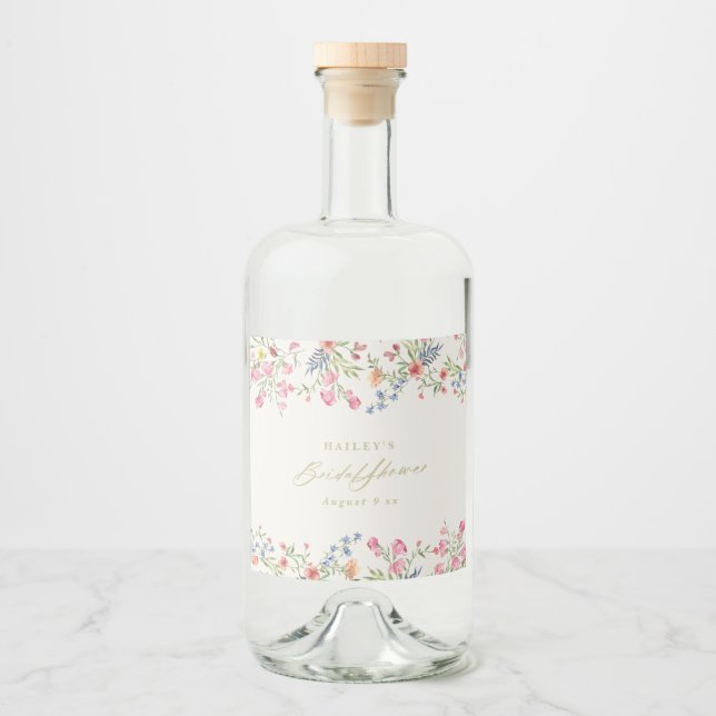 floral boho spring wedding bridal shower liquor bottle label (Front)