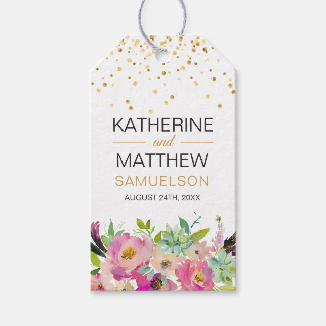 Floral Boho Succulents Pink Thank You Wedding Gift Tags | Zazzle