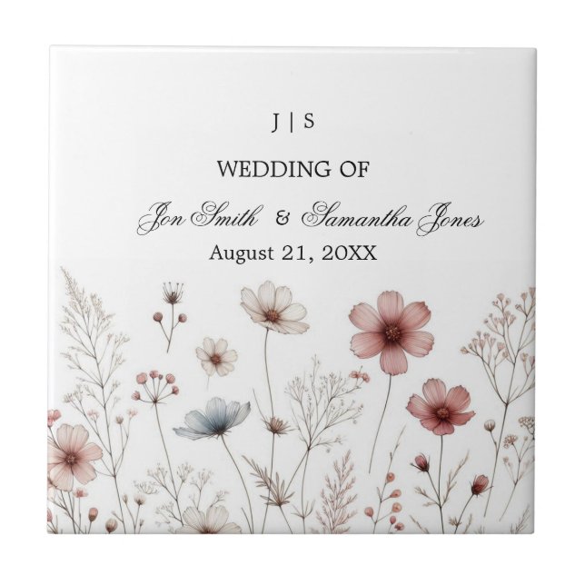 Floral boho summer simple ceramic tile (Front)