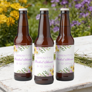 Floral Boho Sunflower Daisy Bridal Shower Beer Bottle Label