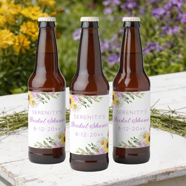 Floral Boho Sunflower Daisy Bridal Shower Beer Bottle Label (Creator Uploaded)
