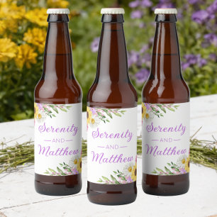 Floral Boho Sunflower Daisy Bridal Shower Beer Bottle Label