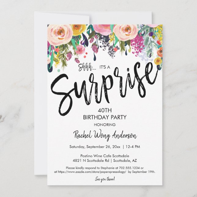 Floral Boho Surprise Birthday Retirement Party Invitation (Front)