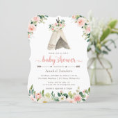 Floral Boho Teepee Chic Arrows Tribal Baby Shower Invitation (Standing Front)