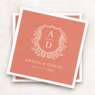 Floral Boho Terracotta Crest Wedding Monogram Napkins
