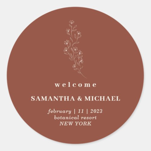 Floral Boho Terracotta Indie Welcome to Wedding Classic Round Sticker