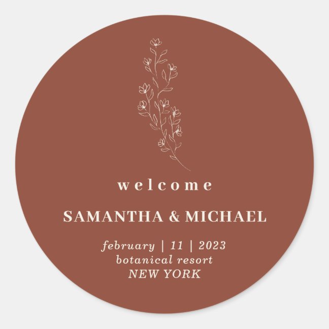 Floral Boho Terracotta Indie Welcome to Wedding Classic Round Sticker