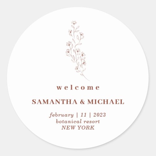 Floral Boho Terracotta Indie Welcome Wedding Classic Round Sticker