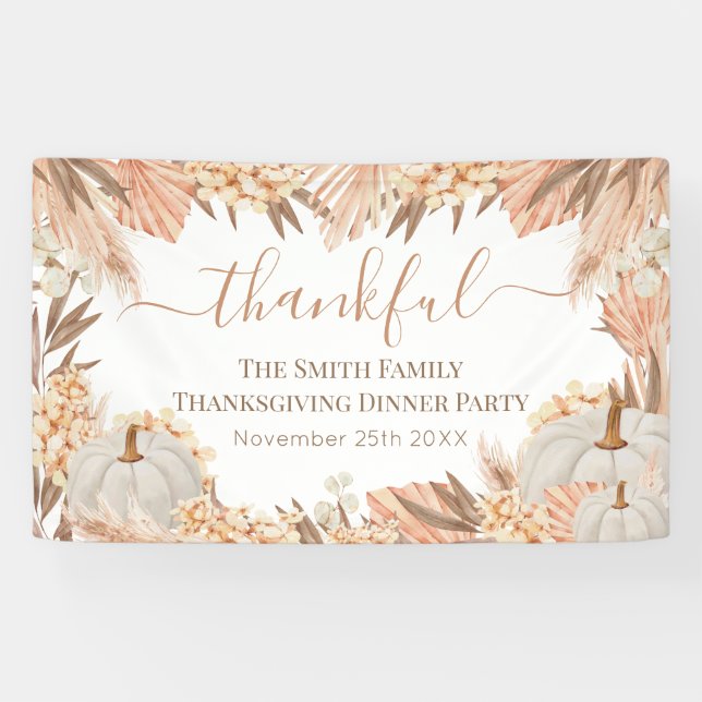 Floral Boho Thanksgiving Dinner party banner (Horizontal)