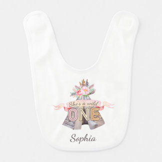 Floral Boho Tribal Teepee Wild One 1st Birthday Baby Bib