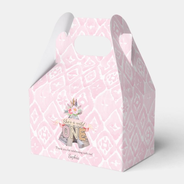 Floral Boho Tribal Teepee Wild One 1st Birthday Favor Boxes (Front Side)