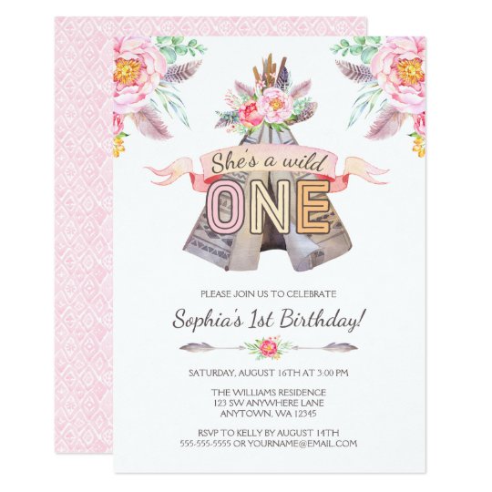 floral boho tribal teepee wild one 1st birthday invitation zazzle com