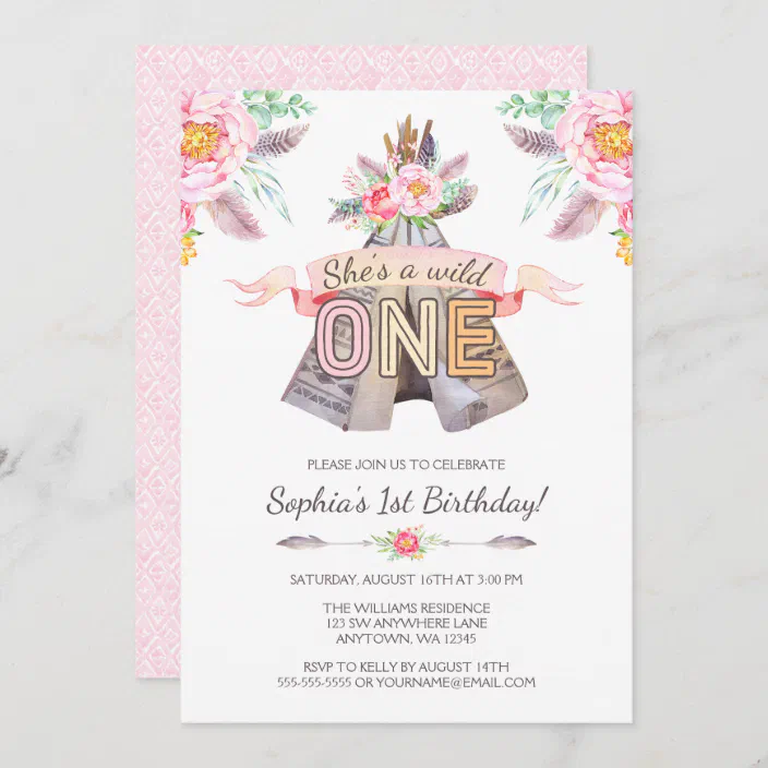 E-invite Boho TeePee Girls Birthday Invitation Birthday iPhone invitation