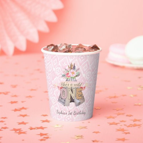 Floral Boho Tribal Teepee Wild One 1st Birthday Paper Cups