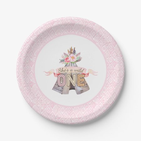 Floral Boho Tribal Teepee Wild One 1st Birthday Paper Plates
