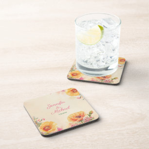 Floral Boho Watercolor Wedding  Beverage Coaster