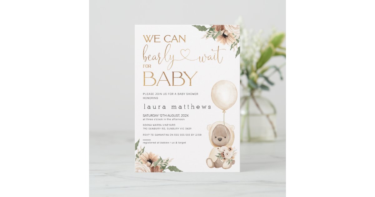 Floral Boho We Can Bearly Wait Baby Shower Invitation | Zazzle
