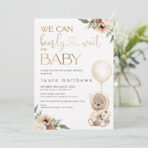 Floral Boho We Can Bearly Wait Baby Shower Invitation
