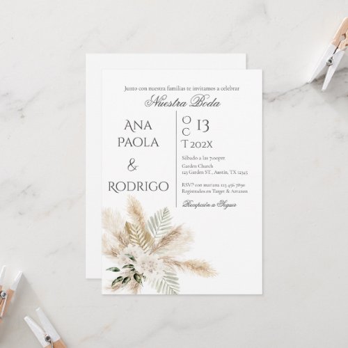 Floral Boho Wedding invitation Invitacin
