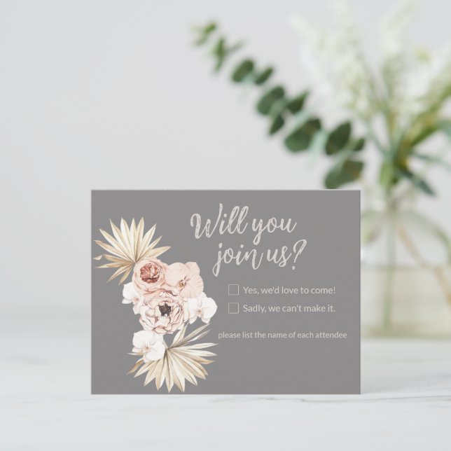 Floral Boho Wedding Response Postcard (Standing Front)