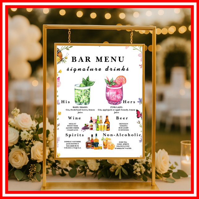 Floral Boho Wildflower Bar Menu Wedding Drink Sign (Creator Uploaded)