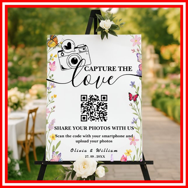 Floral Boho Wildflower Capture The Love QR Wedding Foam Board (Creator Uploaded)