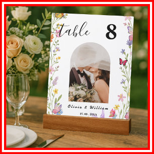 Floral Boho Wildflower Wedding PHOTO Table Number  Picture Ledge