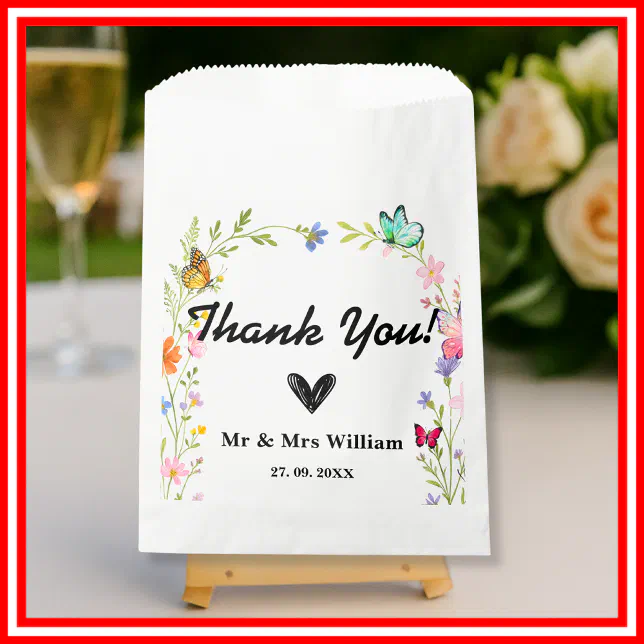 Floral Boho Wildflower Wedding Thank You Favor Bag | Zazzle