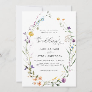 Floral Boho Wildflower Wreath Botanical Wedding I Invitation